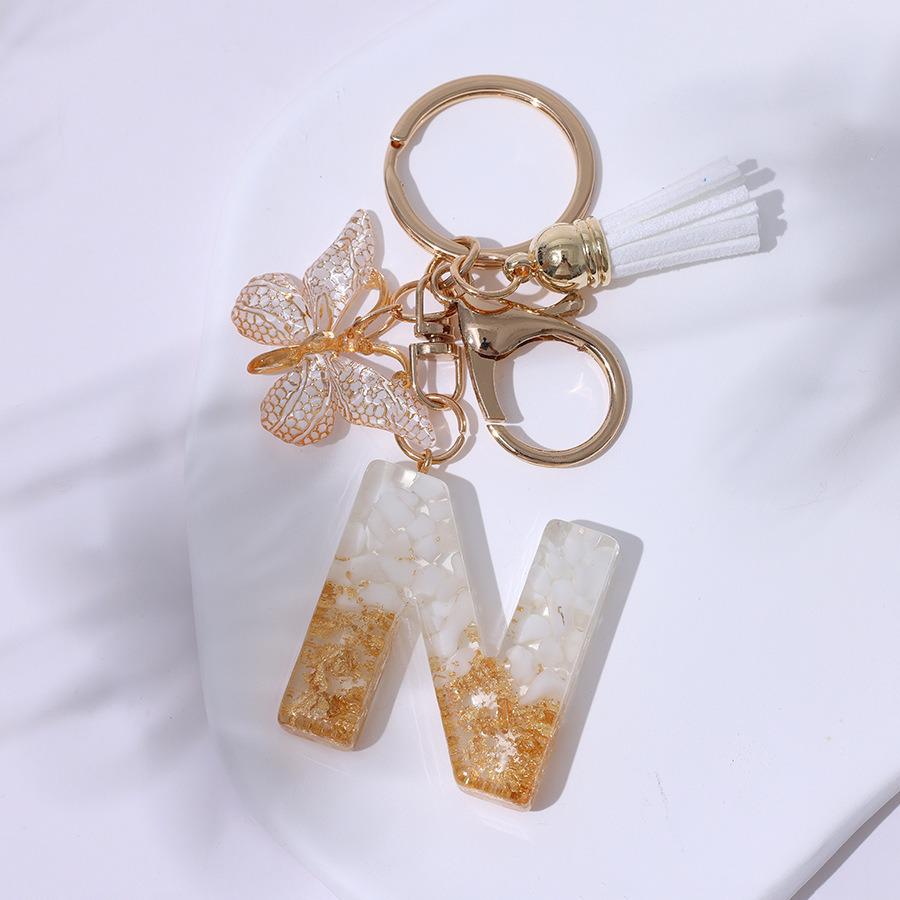 Chic White Tassel Letter Keychain with Resin Epoxy Pendant - Stylish Ornament for Bags