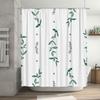 Green Leaf Shower Curtain With Watercolor Design Waterproof Fabric For Bathroom Decor (White)
