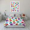 Rainbow Patchwork Cat Bedding Set Folk Floral Abstract Kitty Print Duvet Cover 2 Pillowcases Single Double King Queen Gift