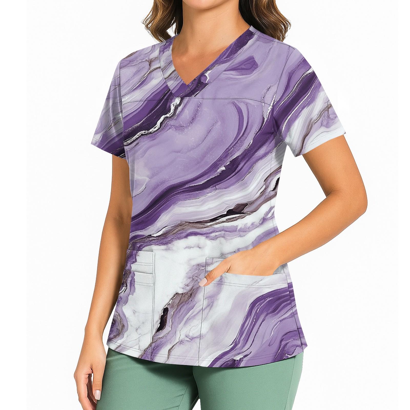 

Женский повседневный топ с принтом, V-образным вырезом, карманом, боковым разрезом и короткими рукавами L