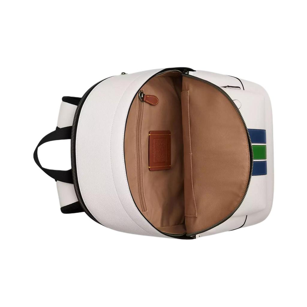 Coach West 32 Striped Design Leather Backpack Large Men Backpack Chalk-White Mixed-Colors CBI37-QBCAH