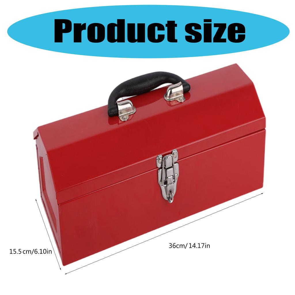 Portable Red Metal Tool Box Hip Roof Style Tool Organizers for Mechanics and DIY Enthusiasts with Single Layer Design