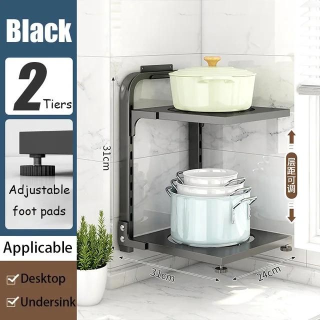 Kitchen Pot Storage Rack Adjustable Under Sink Storage Rack Multi-layer Free Snap-On Pot Cover Rack for Kitchen Storage
