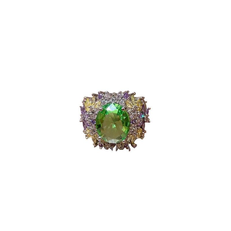 Exquisite Retro Zircon Flower Oval Open Ring: Sparkly, Fashionable & Versatile Index Finger Jewelry