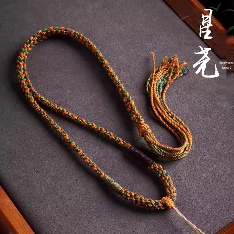 Tibetan Amber Gold & Jade Pendant Necklace with Eight Treasures Compass Thangka Design