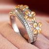 Vintage Inlaid White CZ Flower Women's Ring Trendy Two Color Geometry Daily Wear Party Jewelry Anniversary Gift