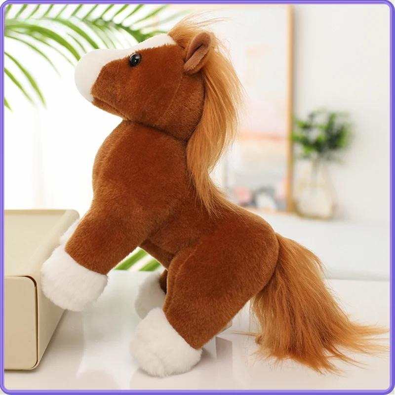 Simulation Cute Horse Plush Toy Stuffed Animal Toy Brown White Black Soft Realistic Horse Toy Home Decoration Kids Birthday Gift