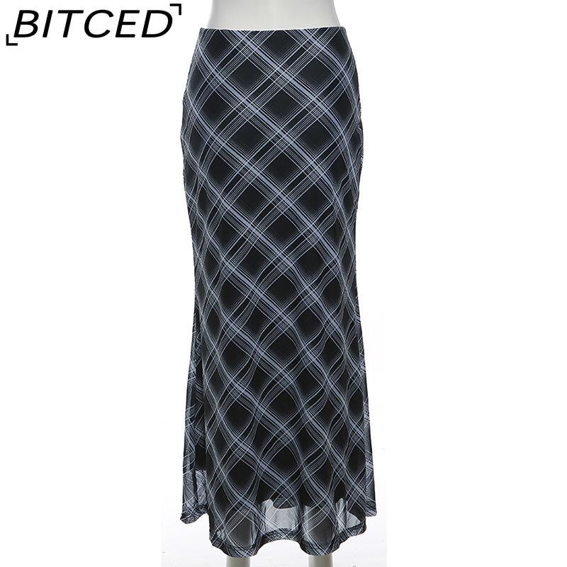 BITCED Summer Women's Solid-Color Slim-Fit Pencil Skirt Street Style High-Waisted Plaid Skirt