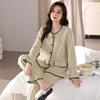 Island Fleece Pajamas Women's Autumn and Winter Anti-static Flannel Cardigan V-neck Premium Coral Fleece Loungewear Set