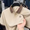 Herren Polohemd Kontrastfarbe Kragen T-Shirt Sommer Abzeichen Druck Kurzarm High-End Business Casual Herrenmode