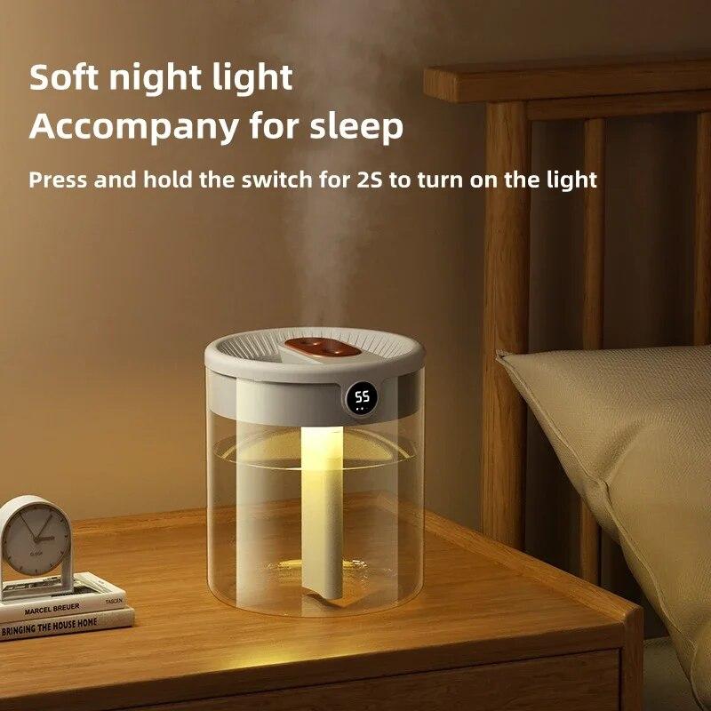 2L Double Nozzle Air Humidifier with LCD Humidity Display Large Capacity Aroma Essential Oil Diffuser for Bedroom