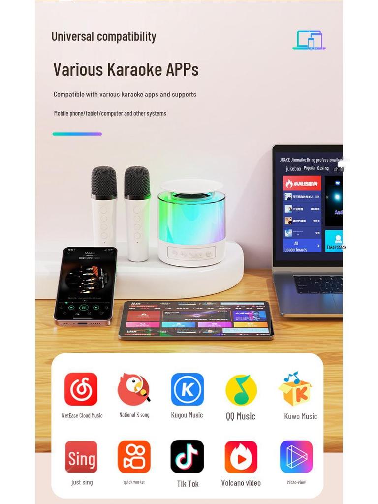 New K19 Wireless Bluetooth Speaker Microphone: Portable, Outdoor/Indoor Karaoke with Lights