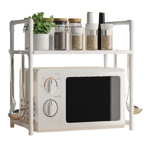 Microwave Shelf, Microwave Rack - Countertop Organization Rack, Adjustable Countertop Utility Storage Rack with Hooks for Kitchen