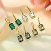 Geometric Square Crystal Zirconia Hoop Earrings Trendy Sparkling Metal Drop Earrings For Women Party Daily Accessories