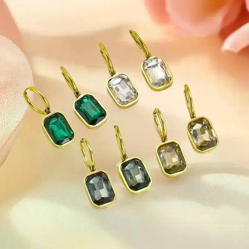 Geometric Square Crystal Zirconia Hoop Earrings Trendy Sparkling Metal Drop Earrings For Women Party Daily Accessories