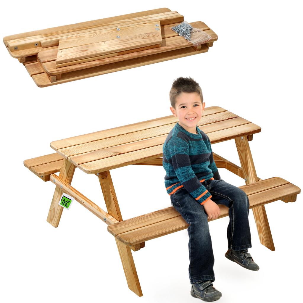 KADAX Gartenbank Holzbank für Kinder mit Tisch Gartentisch