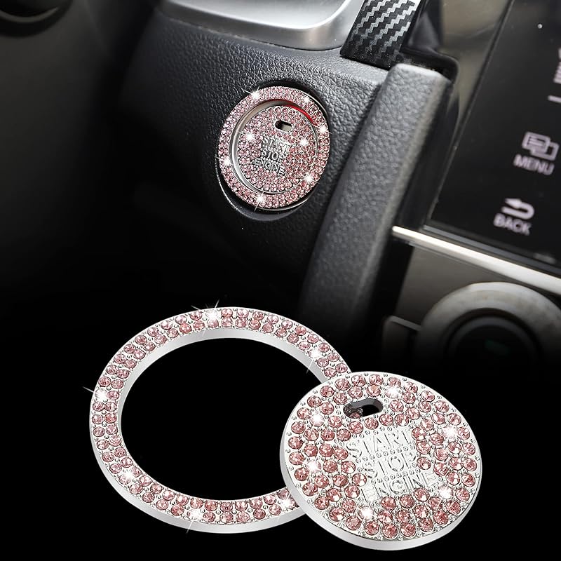 TOMALL Bling Car Engine Start Button Cover Diamond Crystal Push Start Ring Sticker Sparkly Accessories Ignition Button Rhinestone Emblem Decorations