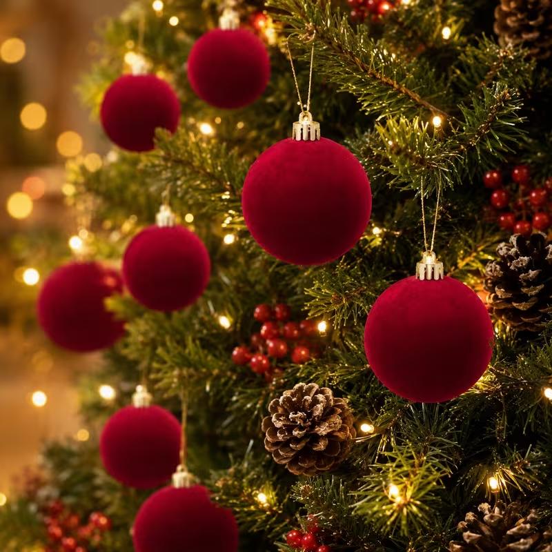 10 Stück Bordeauxroter Samt Weihnachtsbaumkugeln Christbaumschmuck, Dekorative Hängende Kugeln für den Weihnachtsbaum, Feiertags-Hochzeiten und Winter-Wohnkultur