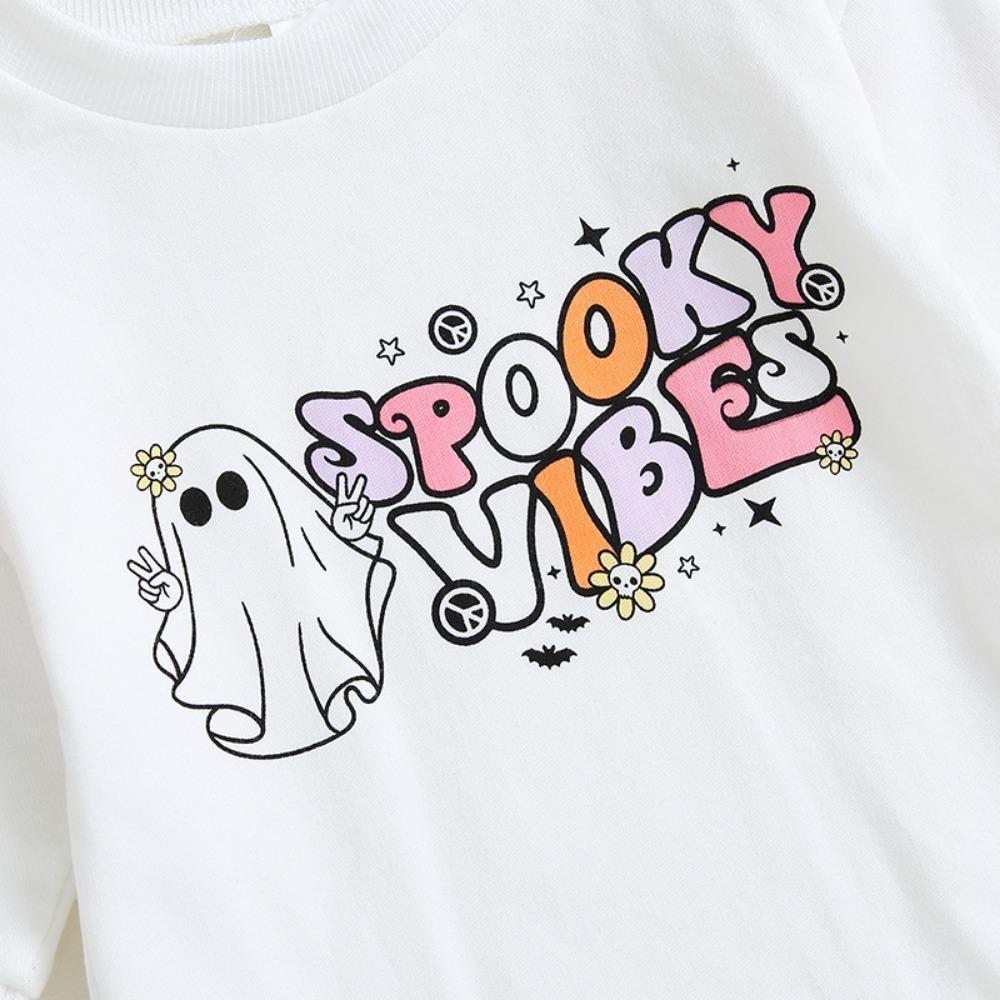 Herbst Baby Jungen Mädchen Halloween Strampler Kleidung Geist Brief Drucken Lange Hülse O-ansatz Sweatshirts Overalls