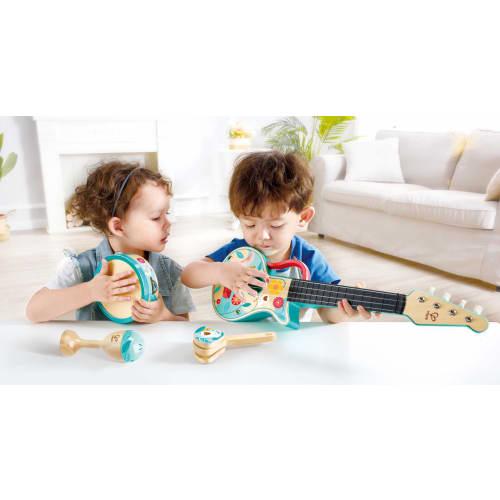 Hape 4-in-1 Ukulele Set, 50 X 36.4 X 8.2 Cm, Ages 3 and Up, Wooden Pretend Play Toy, E0638