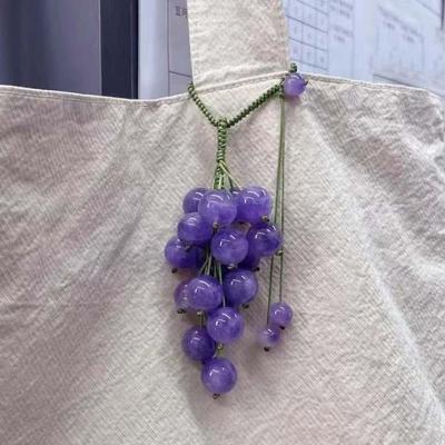 Elegant Grape Cluster Pendant Alloy Purple Crystal Grape Phone Chain Flower Polyester Gradient Beads Woven Pendant