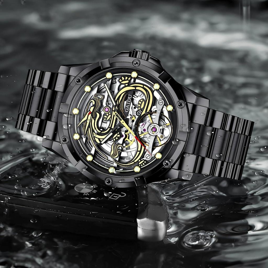 Mens Dragon Watch Automatic Mechanical Watches Fashionable Business Luminous Waterproof Hollowed Out Wrist Watch