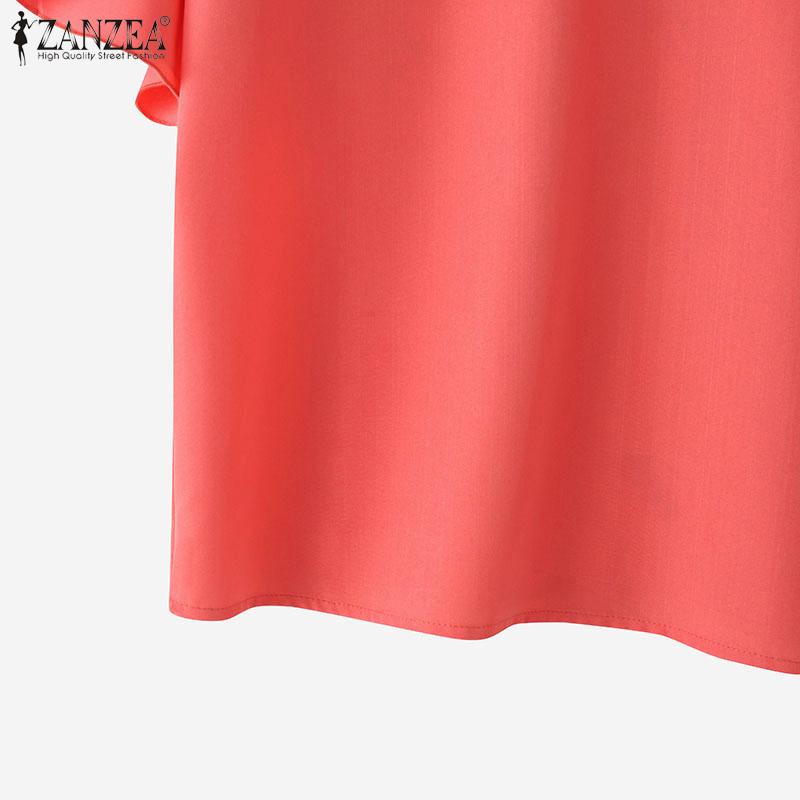 ZANZEA Bluză lejeră de damă, casual, cu gât rotund și mâneci cu volane