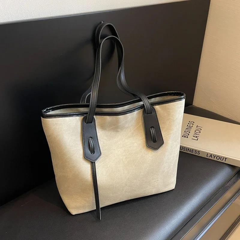 PU Large Capacity  Hot Selling Tote Bag Solid Color Zipper Simple Fashionable Shoulder Bag Soft Versatile Popular Handbag