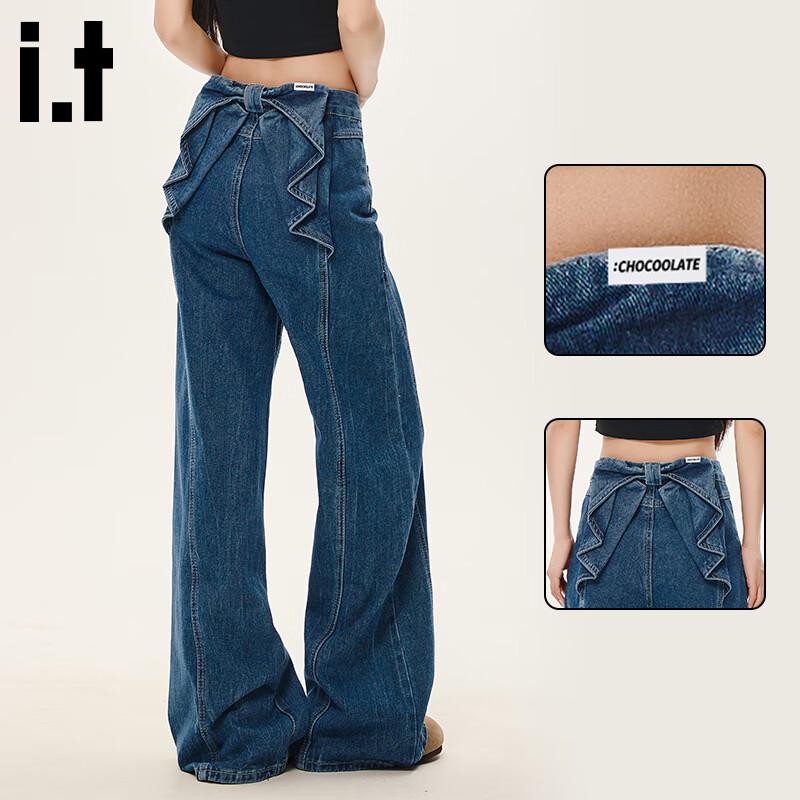 

:CHOCOOLATE Women s Bowknot Loose Flare Jeans 2XL