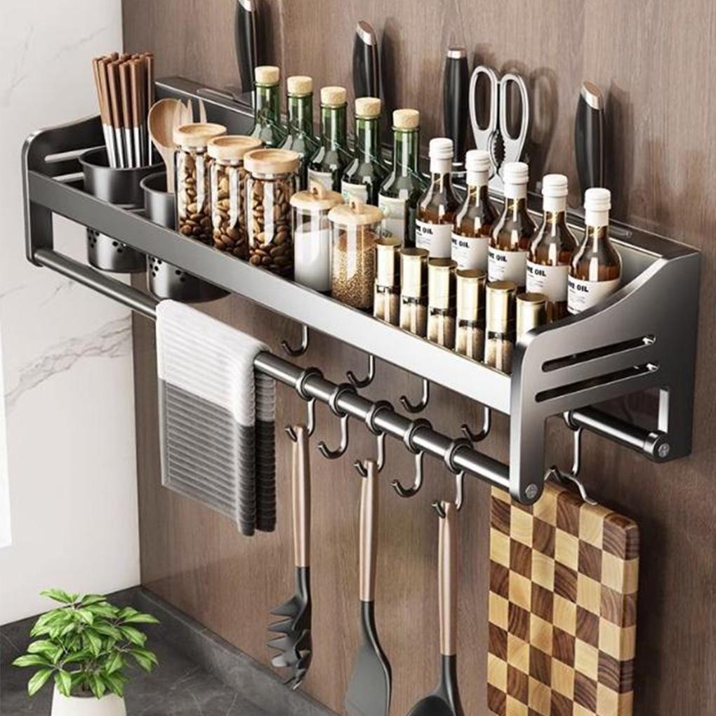 Wall-mounted Kitchen Organizer Shelf Spice Storage Rack Household Seasoning Chopsticks Knife Spoon Shovel Storage Holder
