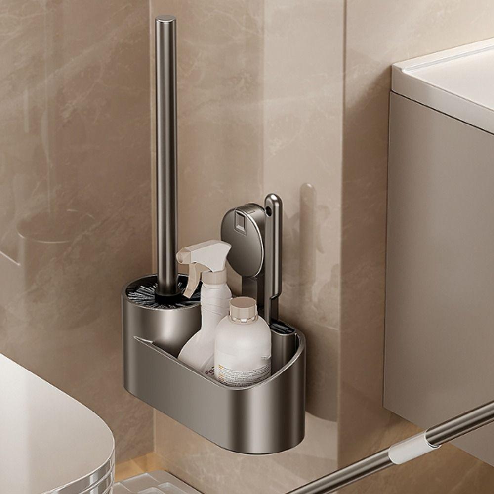 No Drill Design Toilet Brush Holder Suction Cup Mount Vertical Toilet Brush Household Cleaning