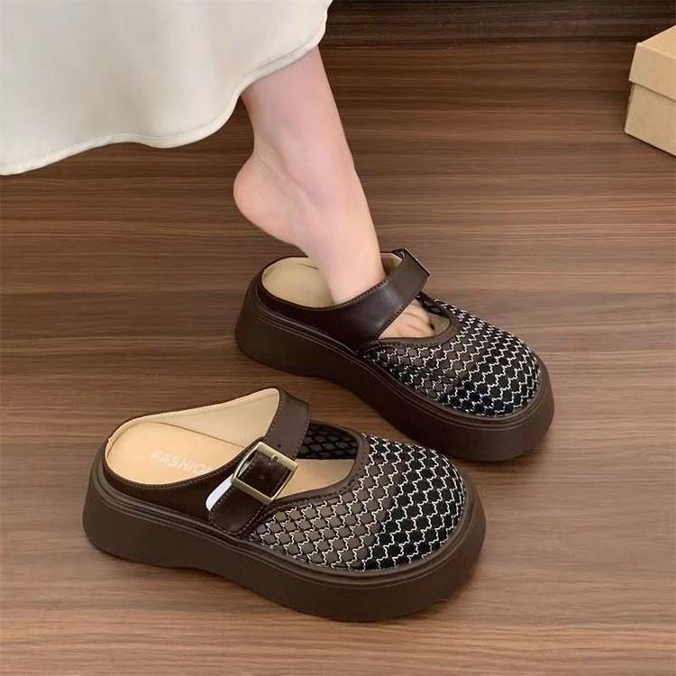 Thick-soled Bag Head Half Slippers, Women's Summer Wear New Mesh Breathable Shoes, One Pedal, Versatile Cool Slippers