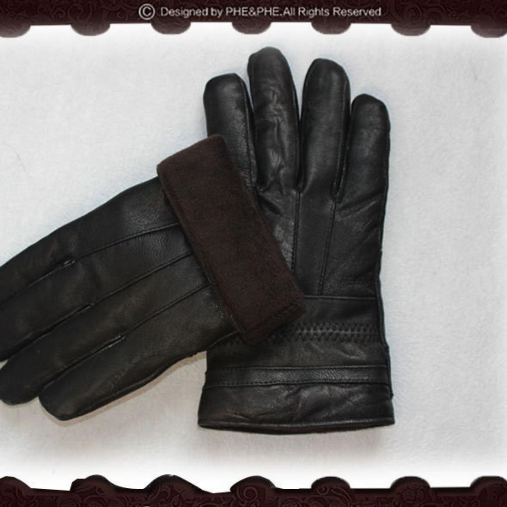 Winter Real Leather Gloves Men's Velvet Thickened Warm and Cold-proof Sheepskin Fashionable Outdoor Riding Gloves