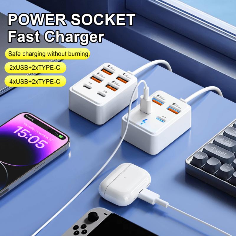 4/6-Port High-Speed USB Charging, Multi-Device Fast Charging , Tablets, and Phones, Desktop/Wall Plug Charger, Dual-Row Smart Allocation