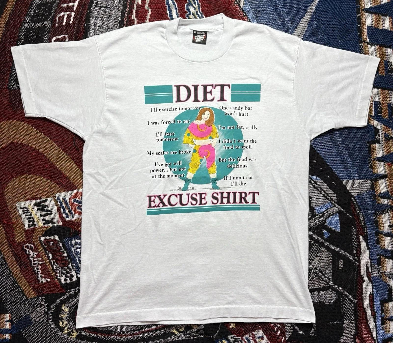 Vintage Diet Excuse Shirt Screen Stars XL 90s Humor Gym Workout L
