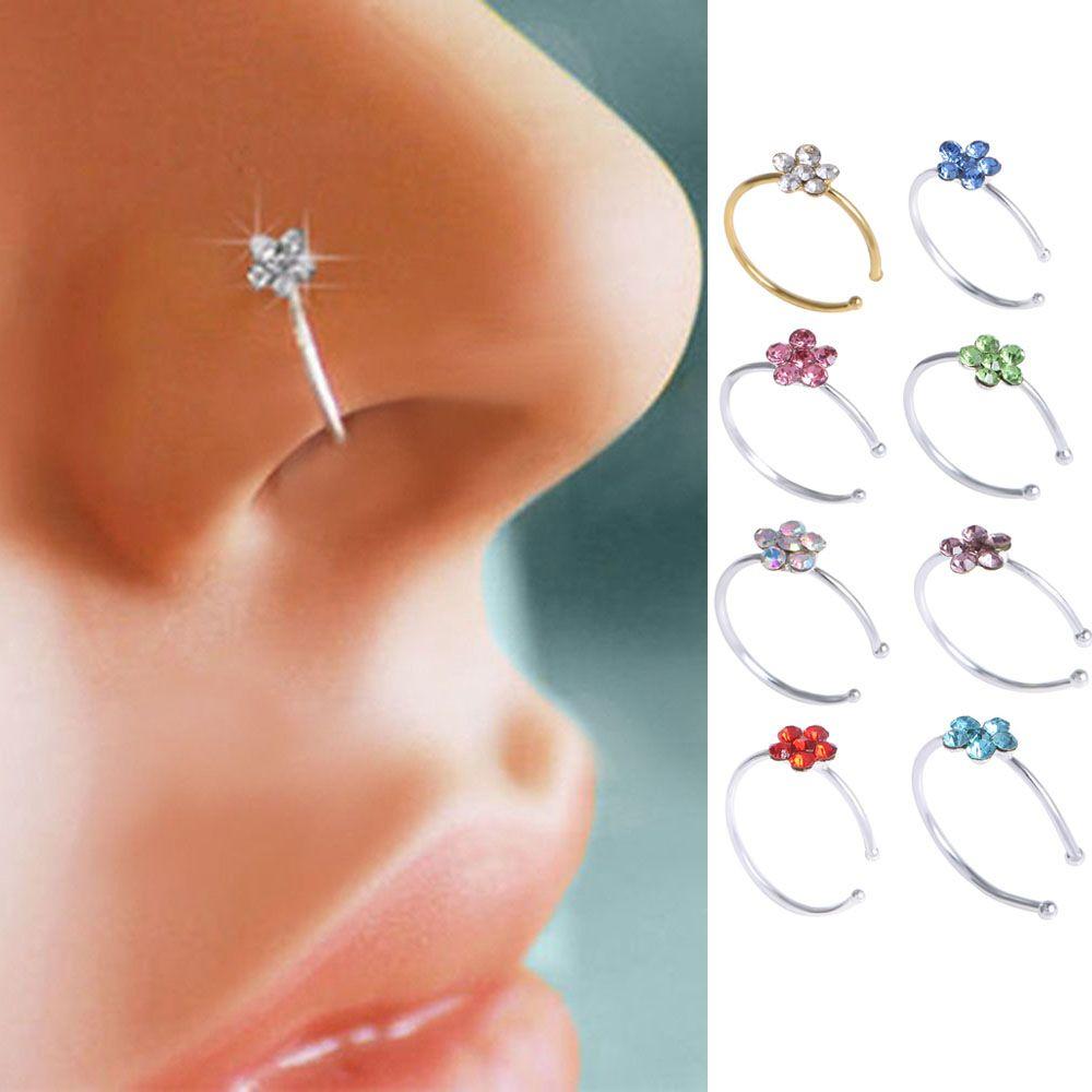 Party Dress Stainless Steel for Girl Crystal Ear Clip Nostril Hoop Body Jewelry Fake Nose Ring