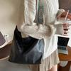 Vintage Solid Color Women Fashion Shoulder Sling Bag High-Capacity Simple Wide Strap Bucket Crossbody Bag