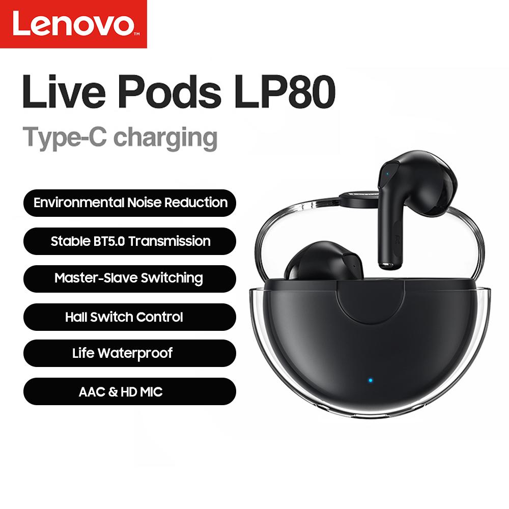 Lenovo LP80 Bluetooth Earphones TWS Wireless Touch Control Headphones Noise Reduction HD Stereo Headsets Gaming Earbudswith Mic