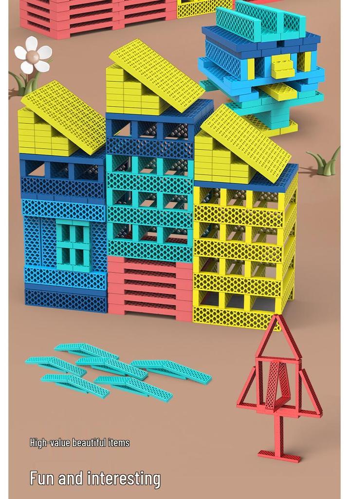 Akiki Creative Educational Building Blocks Set for Kids - Rice Hole Sticks for Stacking and Construction Play