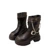 Plateau-Stiefel Damen neue Herbst- und Winterstiefel im britischen Stil mit dickem Absatz Ritter-Stiefeletten schlanke Westernstiefel C1075