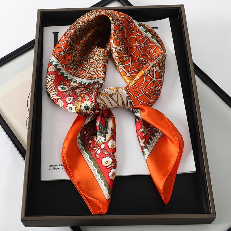 Luxury Brand  Silk Square Scarf Women Cat Neck Hair Tie Band Beach Hijab Kerchief Head Headbands Bandana Female Foulard 70cm