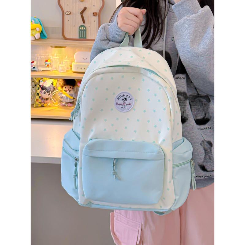 High value, fresh and sweet, contrasting colors, splicing stars, backpack, lightweight backpack for junior high school students
