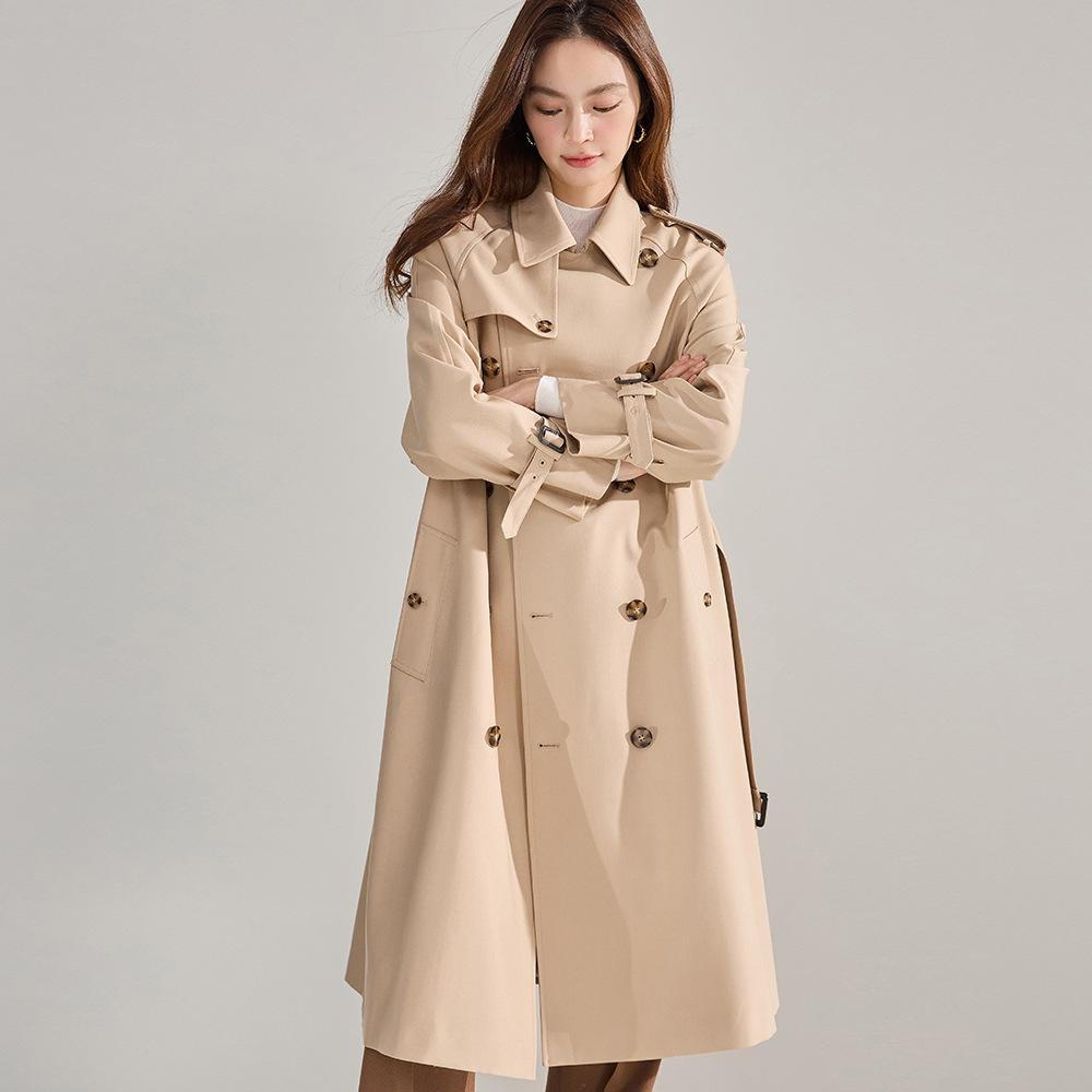 Spring new Ankola red trench coat double-breasted silhouette temperament classic casual long coat women 22397
