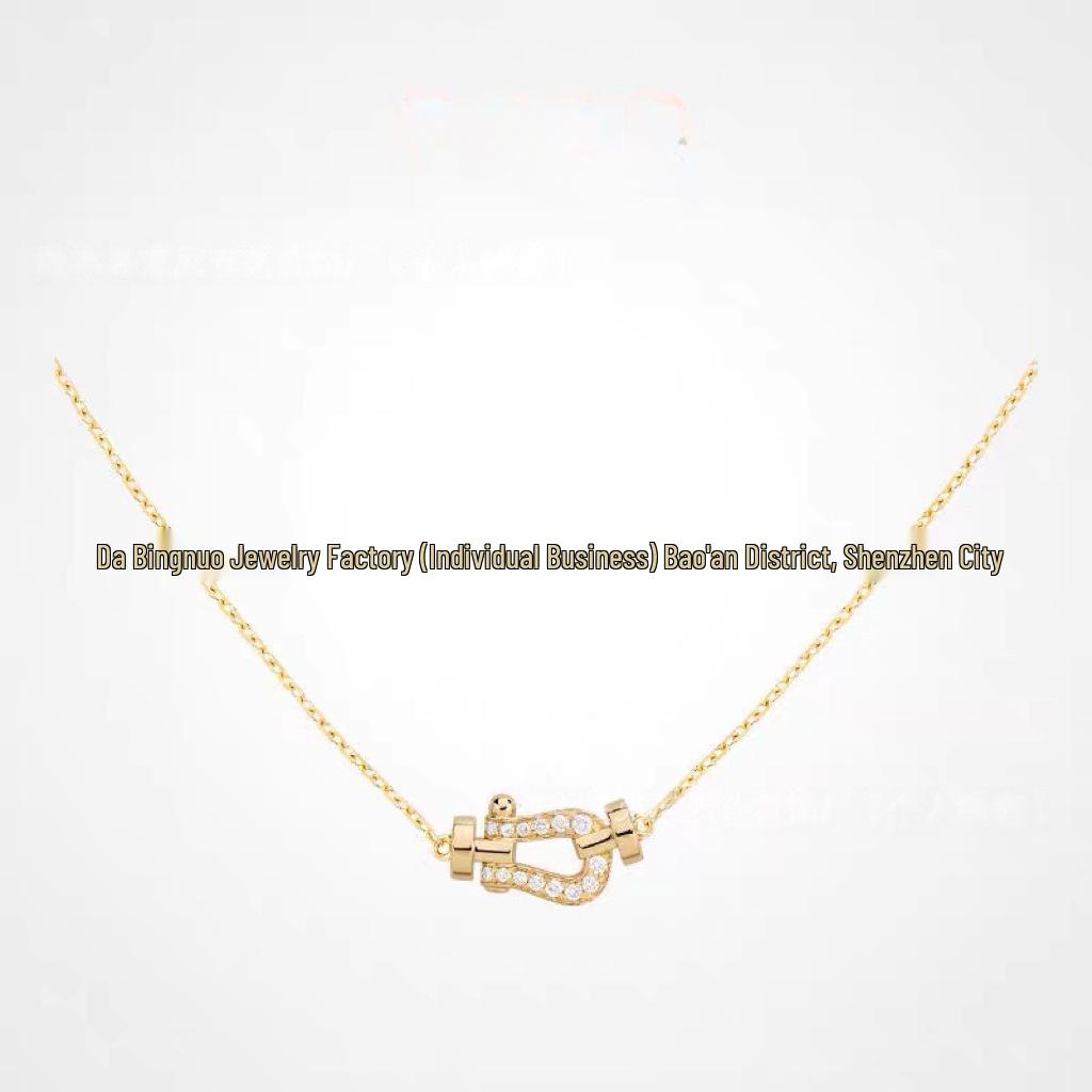 V Gold Rose Gold Full Diamond Horseshoe Bracelet and 8-Shaped Necklace Set
