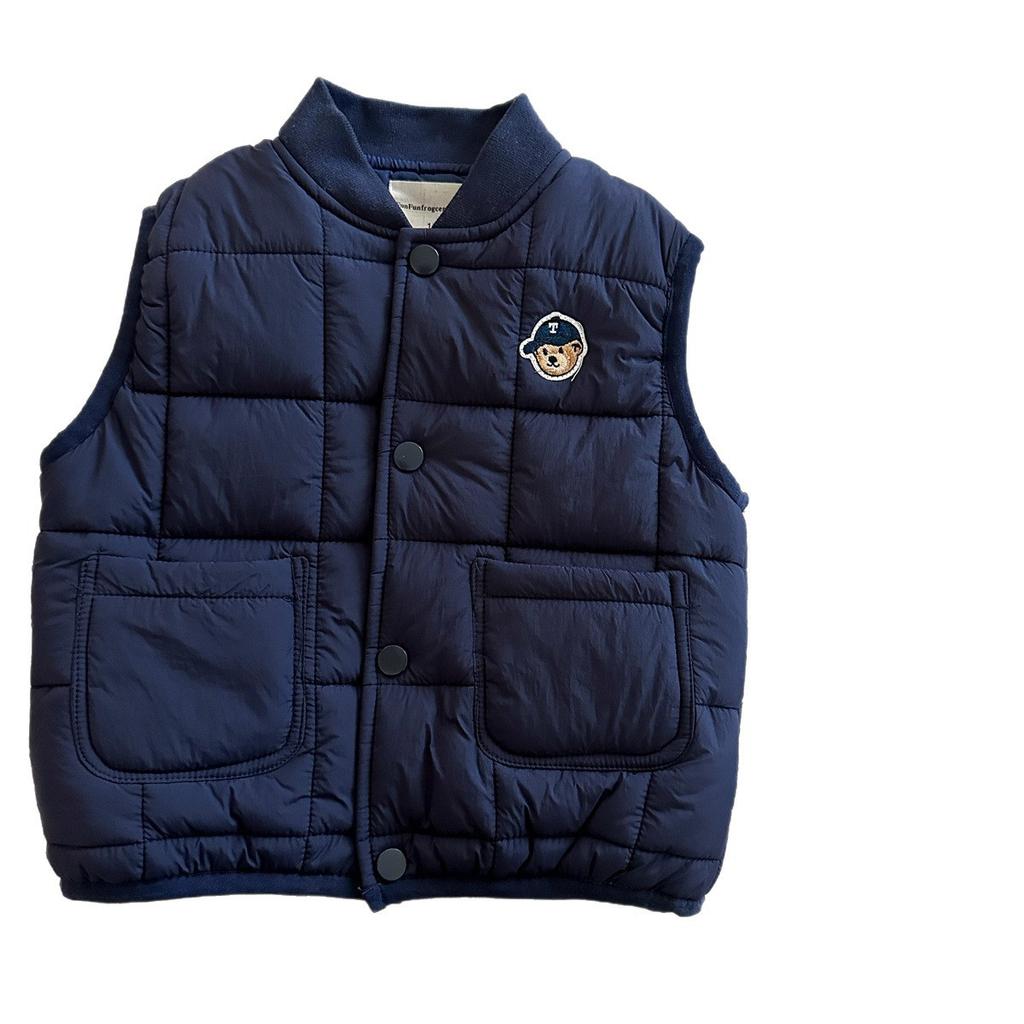 Boys Thick Padded Vest with Bear Print Warm Sleeveless Jacket for Toddlers