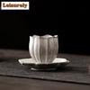 91ML Ink Painting Zhiye Roasting Lotus Teacup Retro Tea Bowl Tea Pair Tea-tasting Fragrance Cup Chazhan Master Cups Tea Services