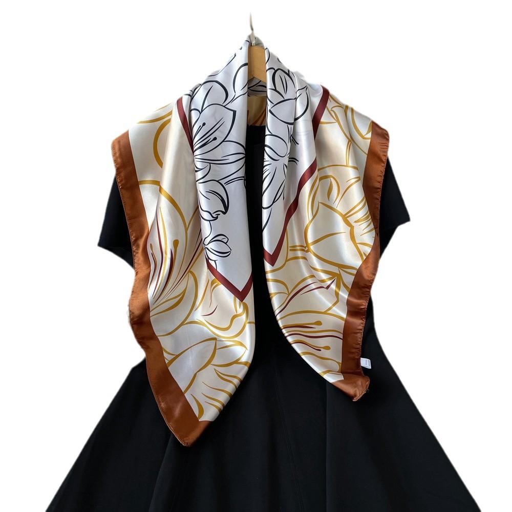 Large square scarf 91cm women's silk scarf European and American bag head scarf new satin satin printed scarf wholesale
