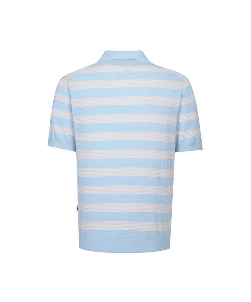 Dagseusyeocheu Striped Short Sleeve Collared Knit Blue_Dls1Swts109B1