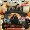 Halloween Grim Reaper Full Moon Bat 3Pcs Duvet Cover Set Spooky Gothic Horror Bedding Bedroom Decor