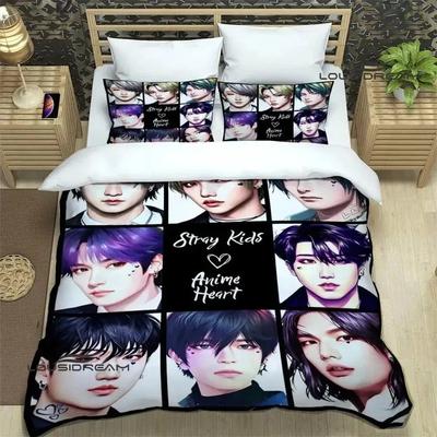 Kpop S-Stray-K-Kids Print Zestawy Pościeli Wykwintny Zestaw Artykułów do Łóżka Poszwa na Kołdrę Zestaw Kołdry Zestaw Pościeli Luksusowy Prezent Urodzinowy